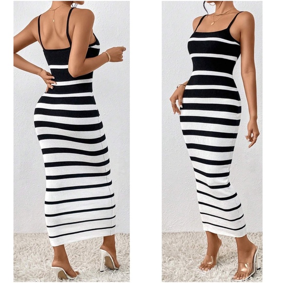 Fitted Striped Color Block Sexy Midi Dress - Picture 3 of 6